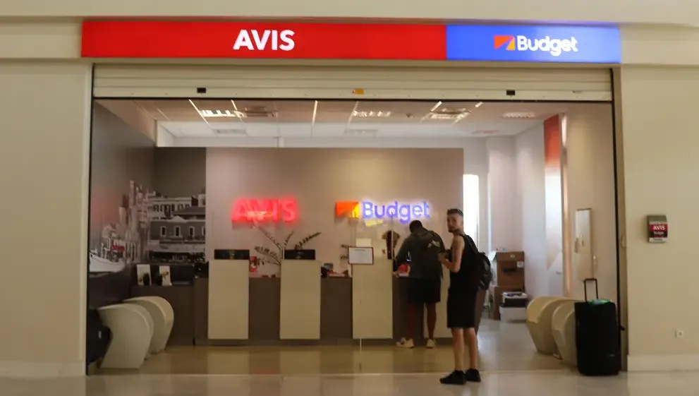 Car rental counters of Avis and Budget inside Chania International Airport (CHQ), Crete