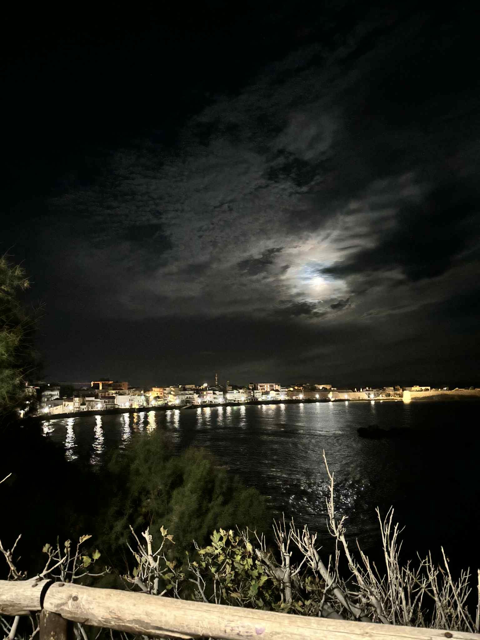 Chania waterfront and harbor lights at night