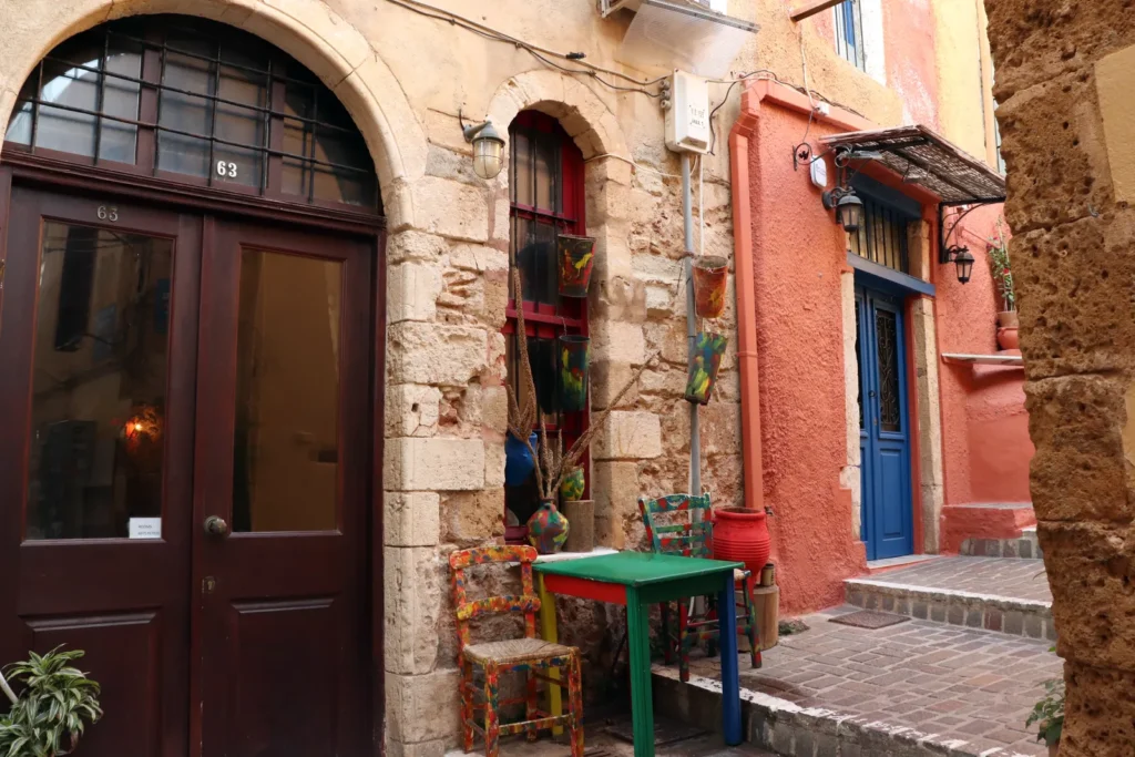 Colorful narrow street in Chania Old Town, Crete, Greece