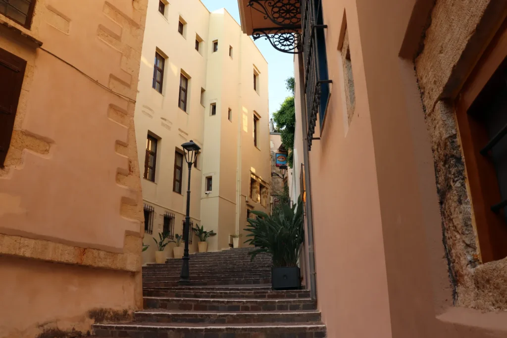 Colorful narrow street in Chania Old Town, Crete
