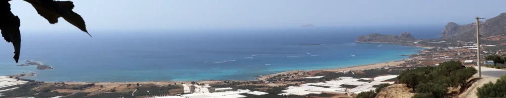 Panoramic view of Falassarna beach and coastline in Crete, Greece