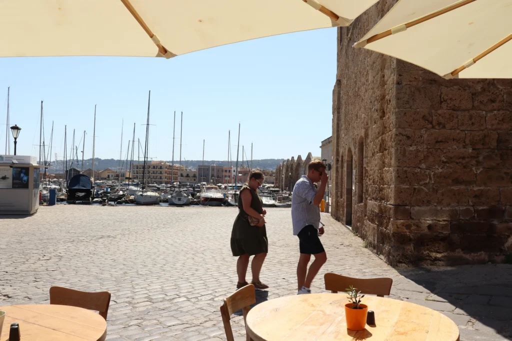 View near Pallas Restaurant at Chania Old Venetian Harbor