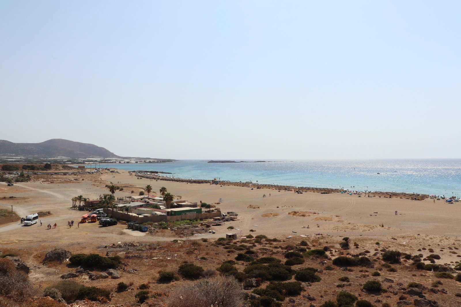 Falassarna Beach from above with golden sand and turquoise water