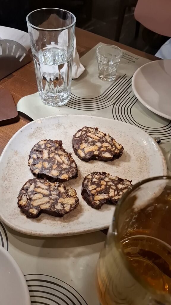 Chocolate biscuits dessert at 6 Kamares restaurant in Chania