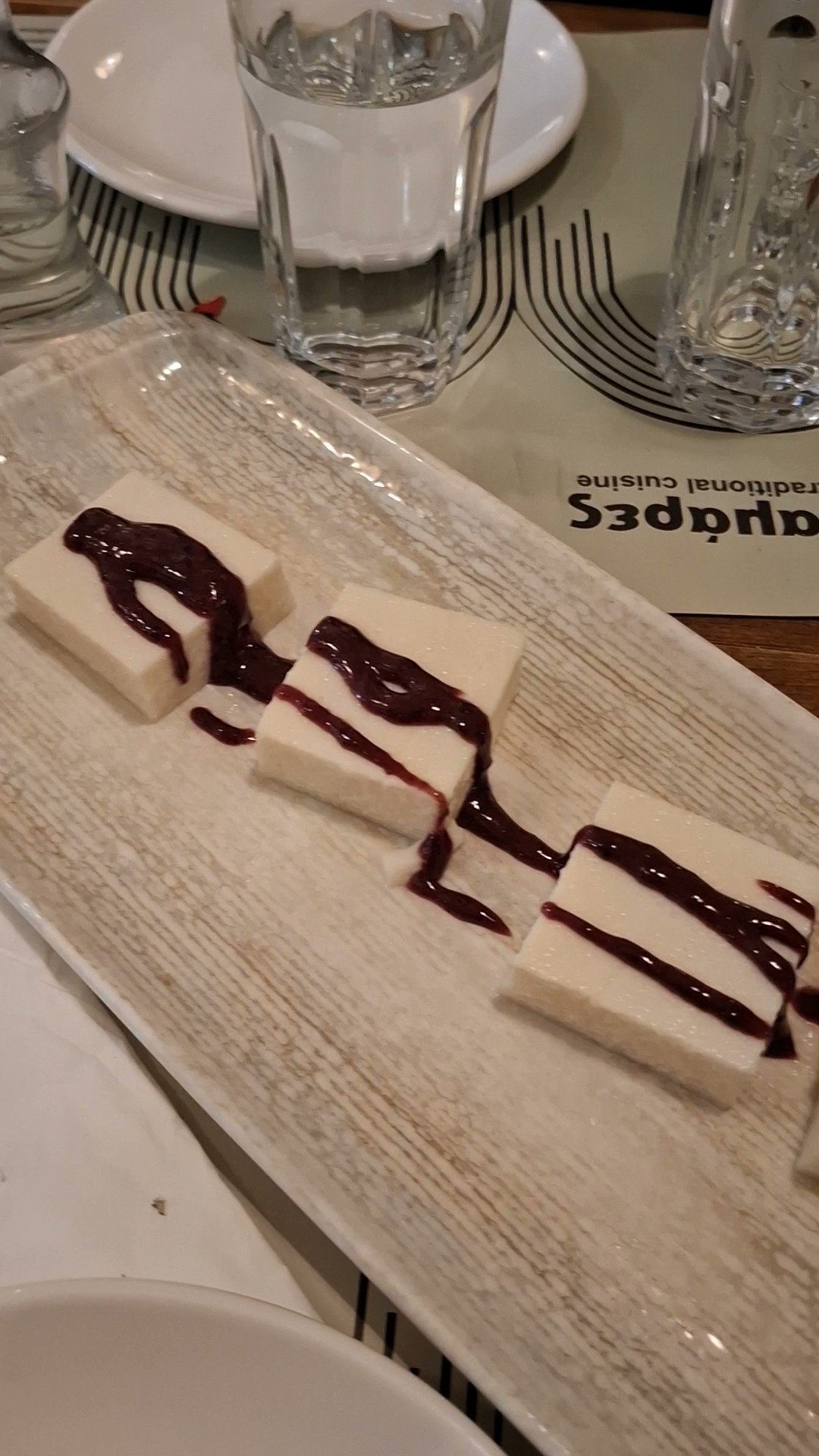Cretan dessert with chocolate syrup at 6 Kamares restaurant in Chania
