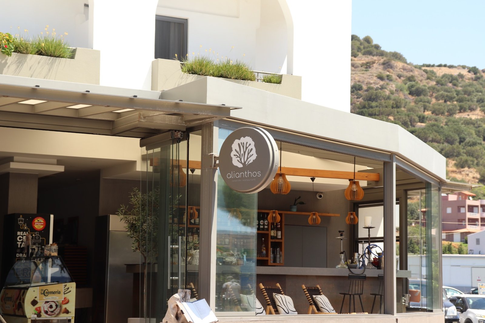 Alianthos Seaside Restaurant – Entrance and Sign in Plakias, Crete Entrance of Alianthos Seaside Restaurant in Plakias, South Crete