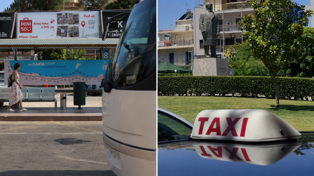 Comparison of bus and taxi options for getting around Chania without a rental car