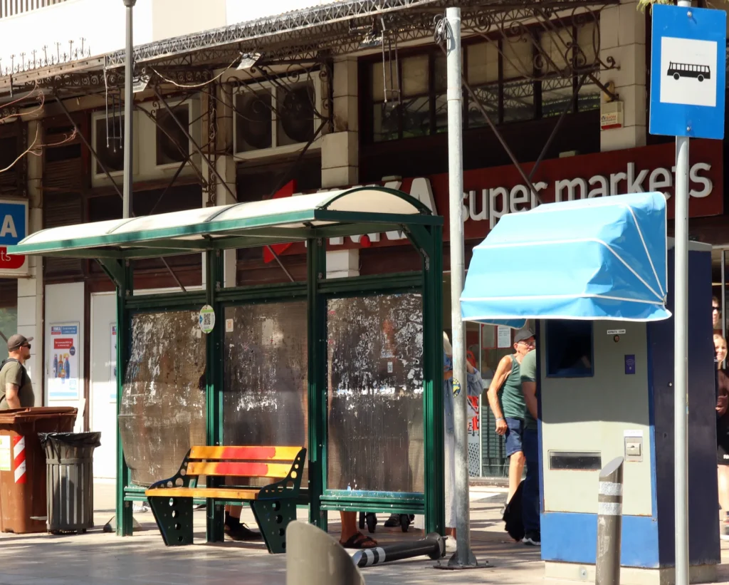 Covered bus stop shelter in Chania