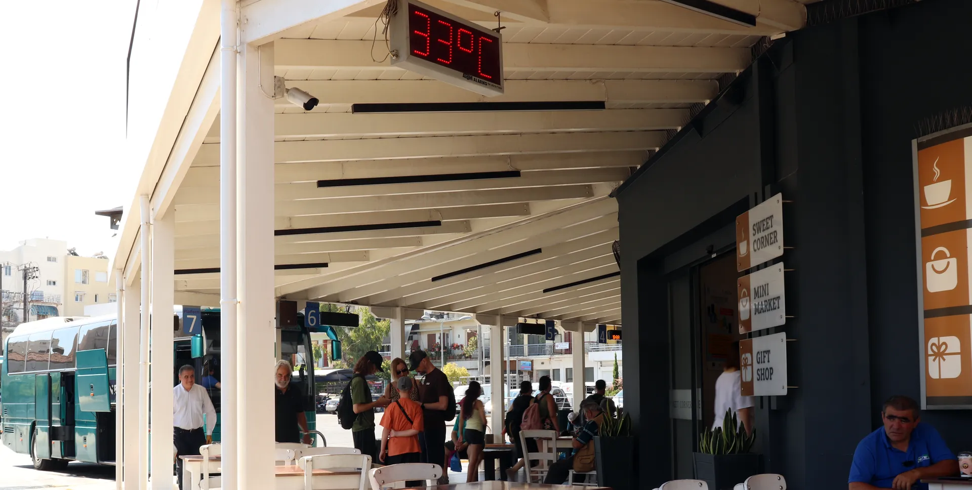 Passengers waiting at Chania KTEL Bus Station platforms