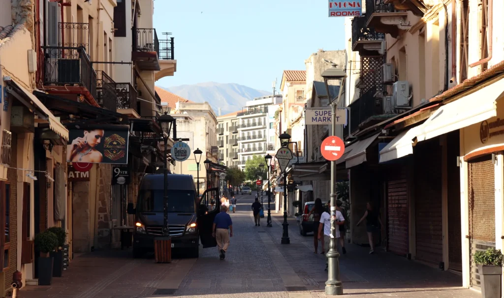 Street in Chania Old Town leading toward the Three Martyrs Cathedral