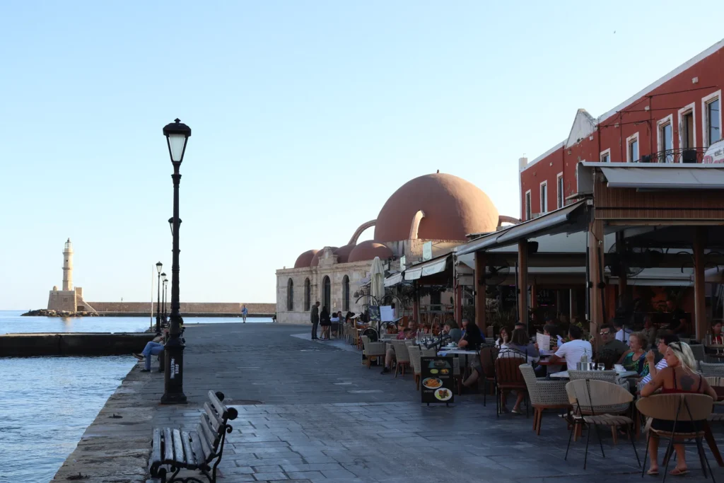 Chania Venetian Harbor with the Yiali Tzami Mosque and the Venetian Lighthouse