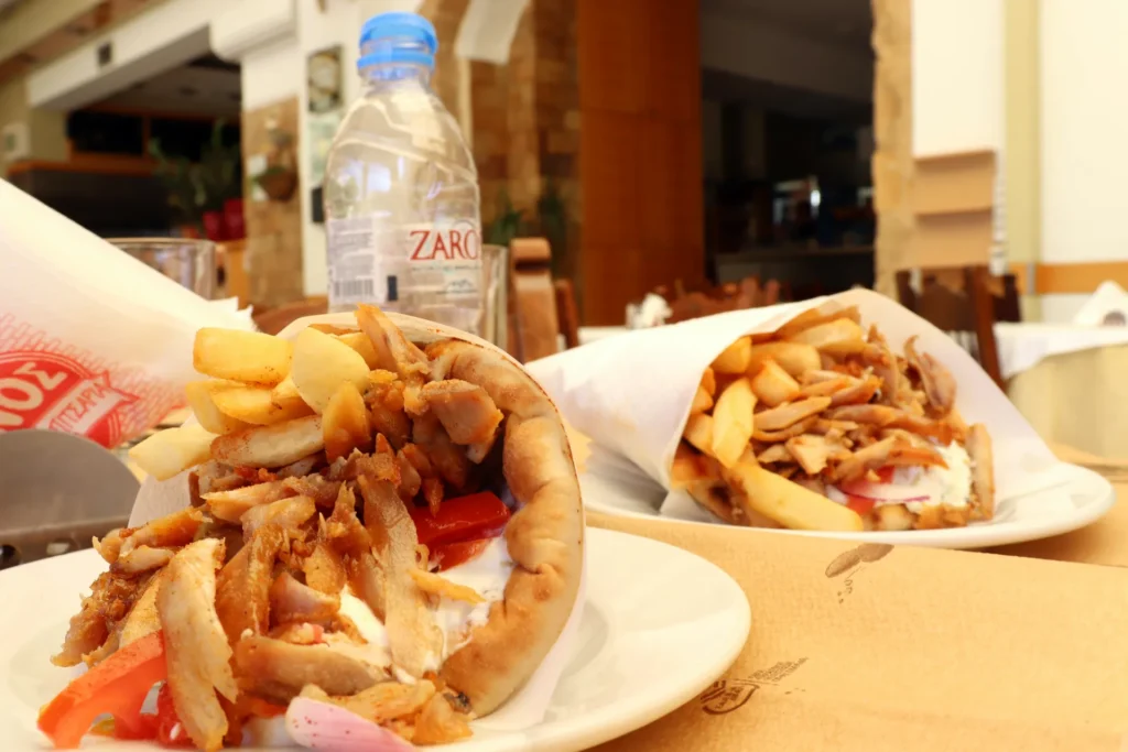 Chicken gyros pita at Kokkinos Gyros restaurant in Rethymno Crete