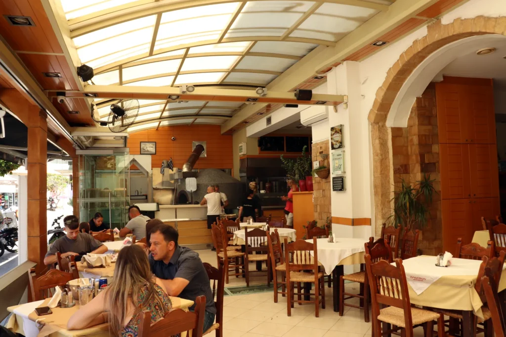Interior seating area at Kokkinos Gyros in Rethymno