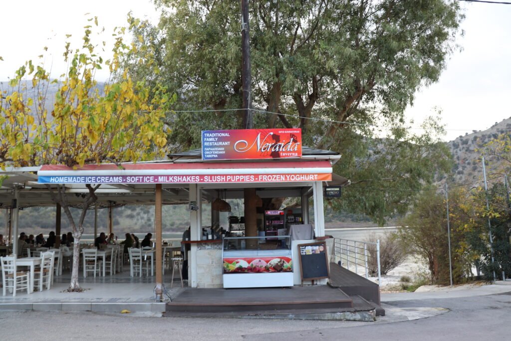 Neraida Taverna at Lake Kournas, Crete — traditional lakeside restaurant