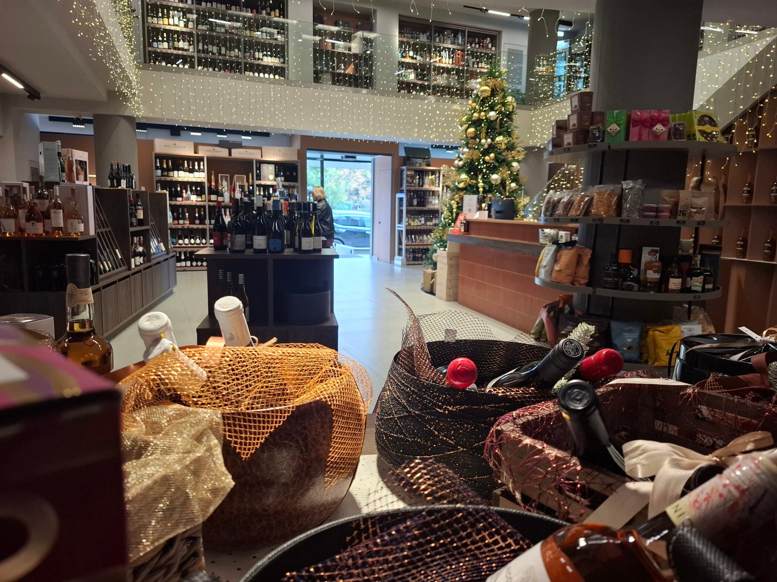 Interior of Thimianos AE Wine & Spirits with Christmas decorations in Chania