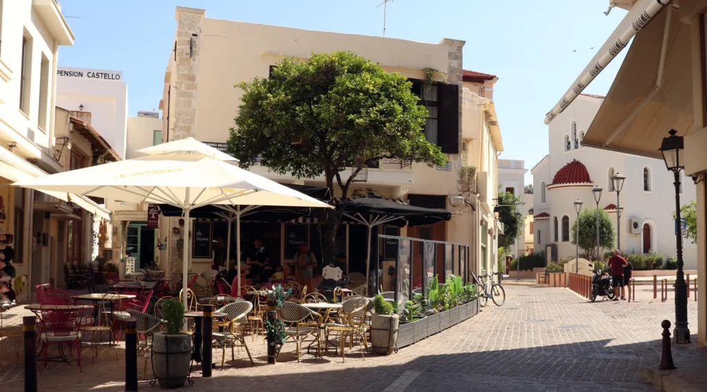 Small café square in Rethymno Old Town with outdoor seating