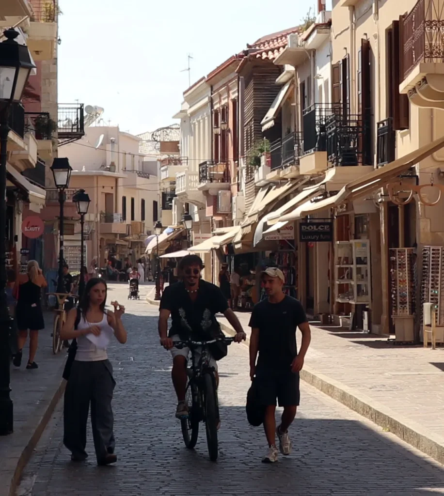 Quiet side street in Rethymno Old Town with cafés, small shops and local atmosphere
