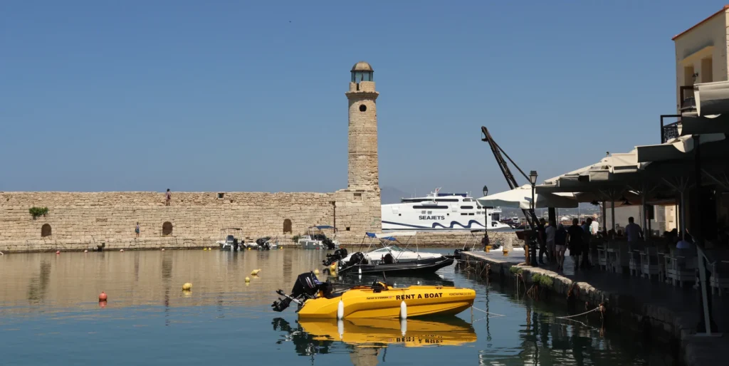 Venetian Harbor with seafood restaurants in Rethymno