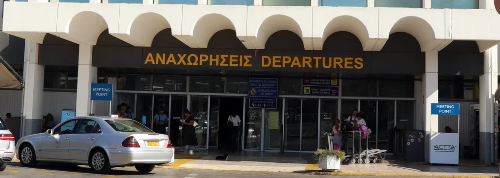 Departures entrance at Heraklion Airport terminal