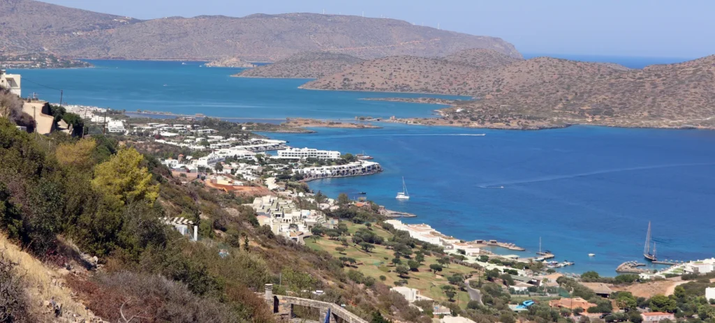 Panoramic view of calm and sheltered beaches in Lasithi with protected bays on Crete