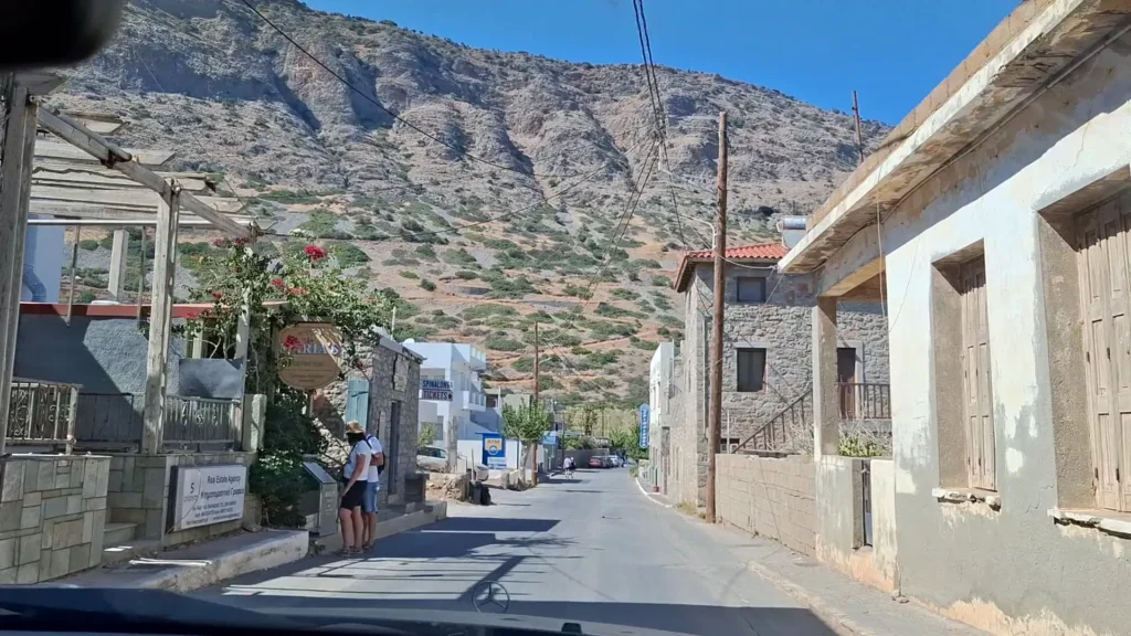 Street in Plaka village near the waterfront departure area for Spinalonga boats