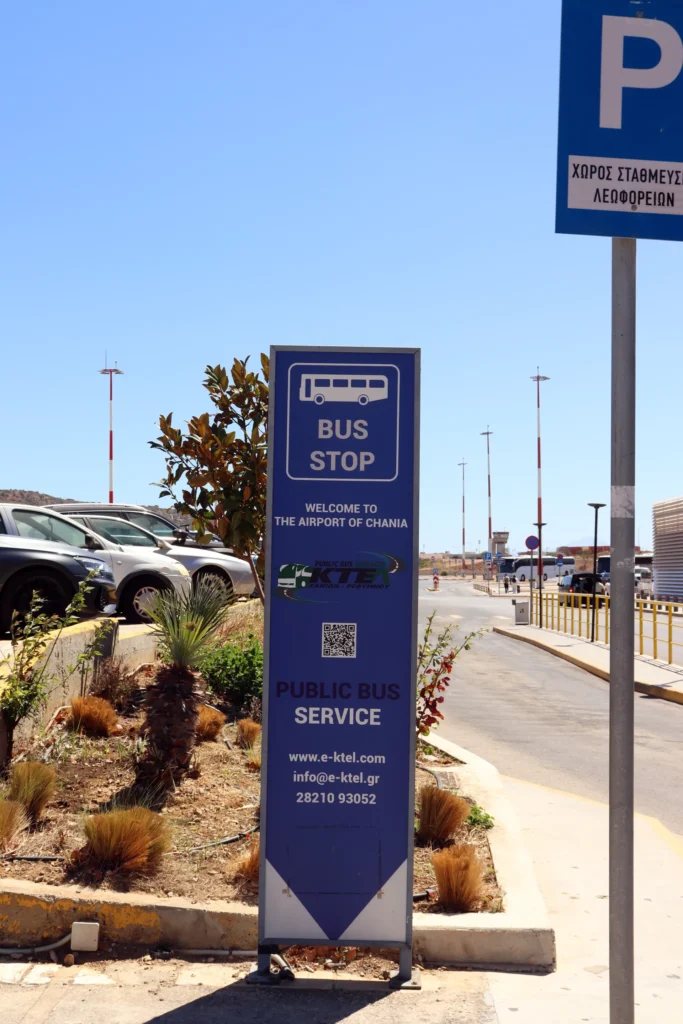 Public bus stop outside Chania International Airport terminal