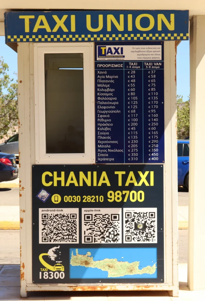 Official taxi fare board at Chania International Airport