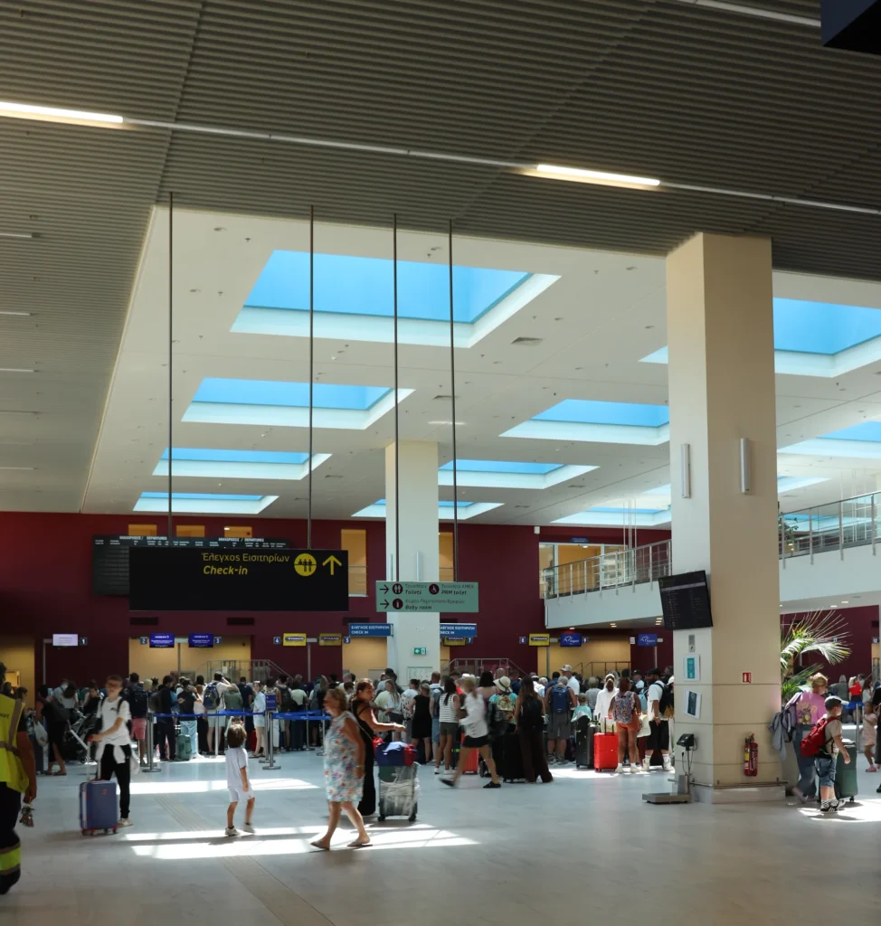 Inside Chania International Airport terminal before leaving the arrivals area