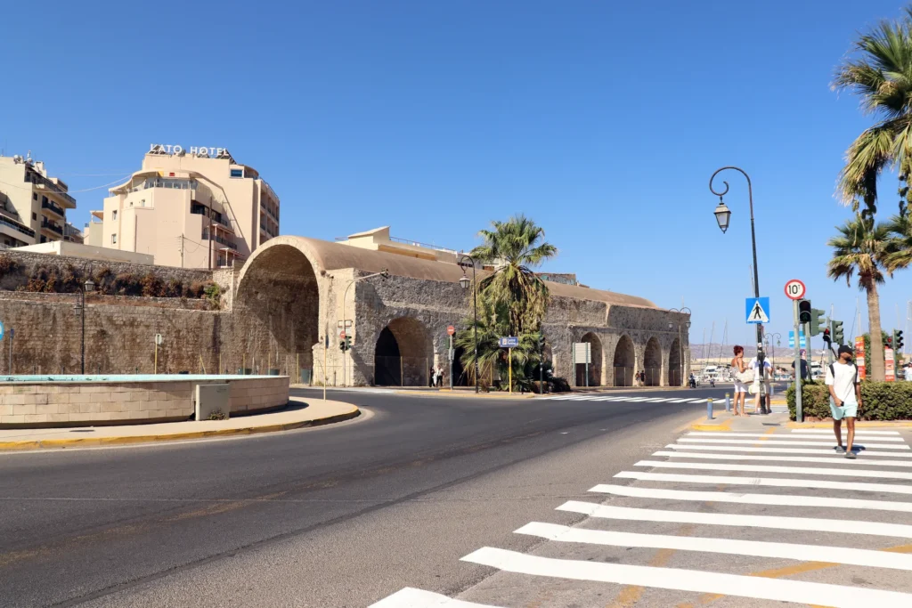 Venetian Arsenals beside the old harbour in Heraklion, Crete