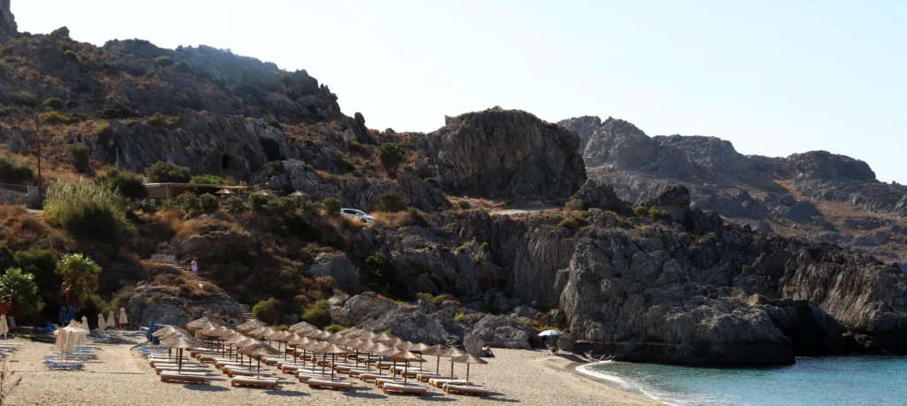 Sunny beach in Crete during the peak swimming months of summer