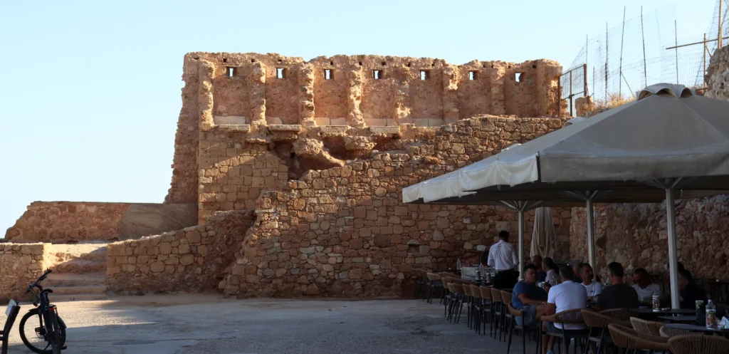 Cafe near Venetian Walls in Chania Old Town, Crete, Greece