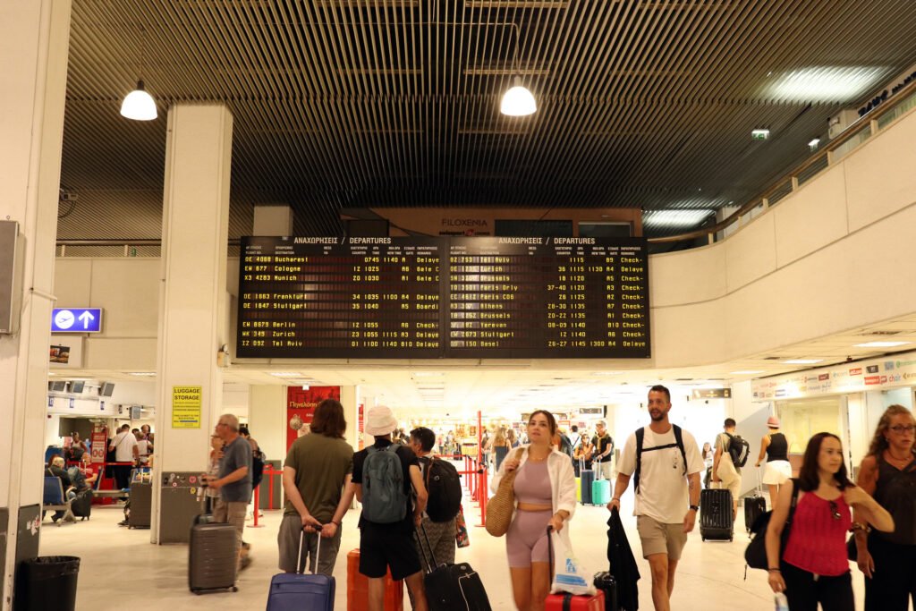 Passengers near check-in and departure area at Heraklion Airport