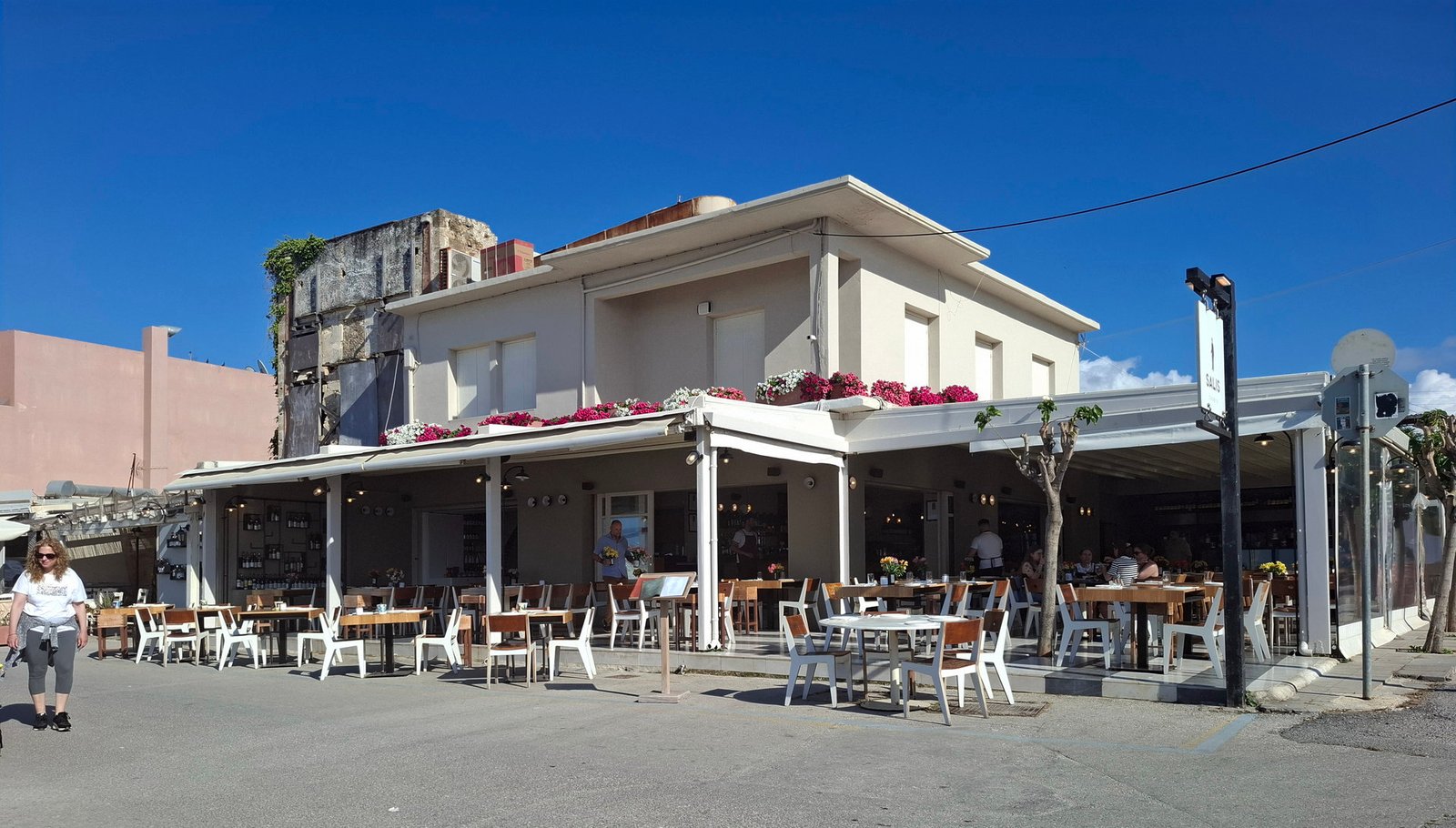 Exterior view of Salis Restaurant at Chania Old Venetian Harbor in Crete