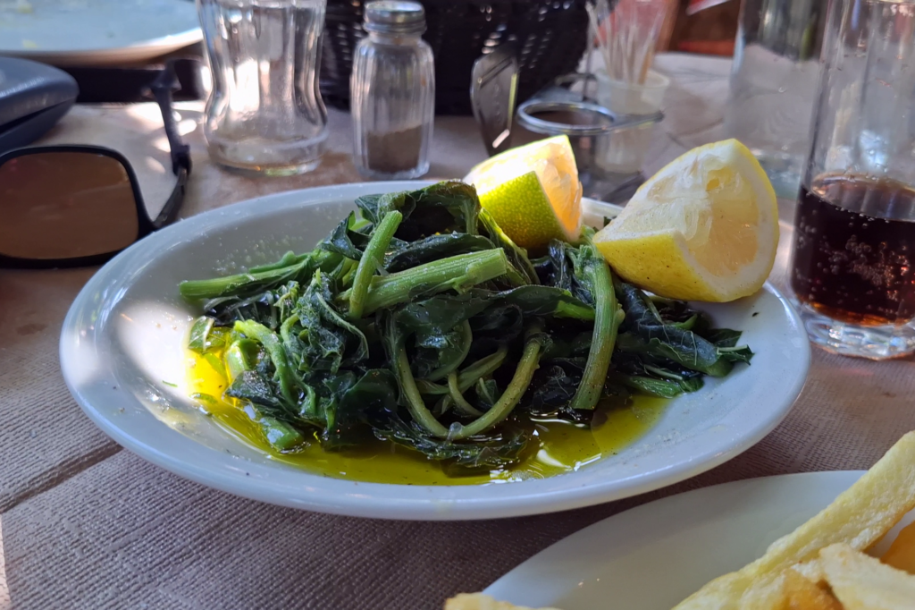 Traditional Cretan vlita greens with olive oil and lemon