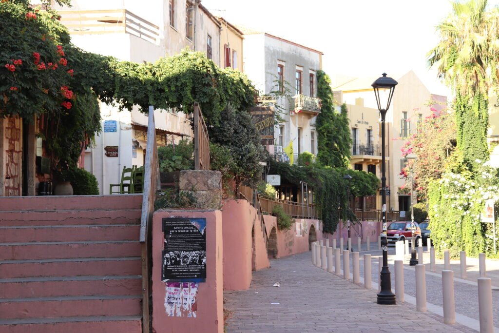 Quiet street in Chania Old Town Crete during sunset