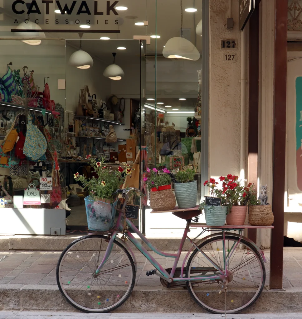 Decorative bicycle outside a shop in Rethymno Old Town