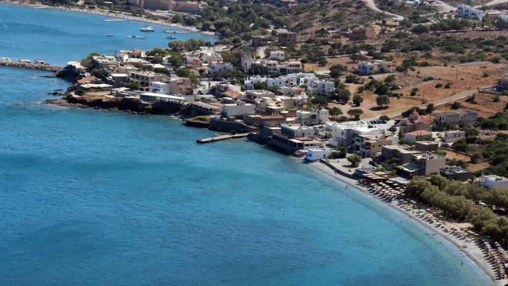 Aerial view of Plaka near Elounda on the north coast of Crete