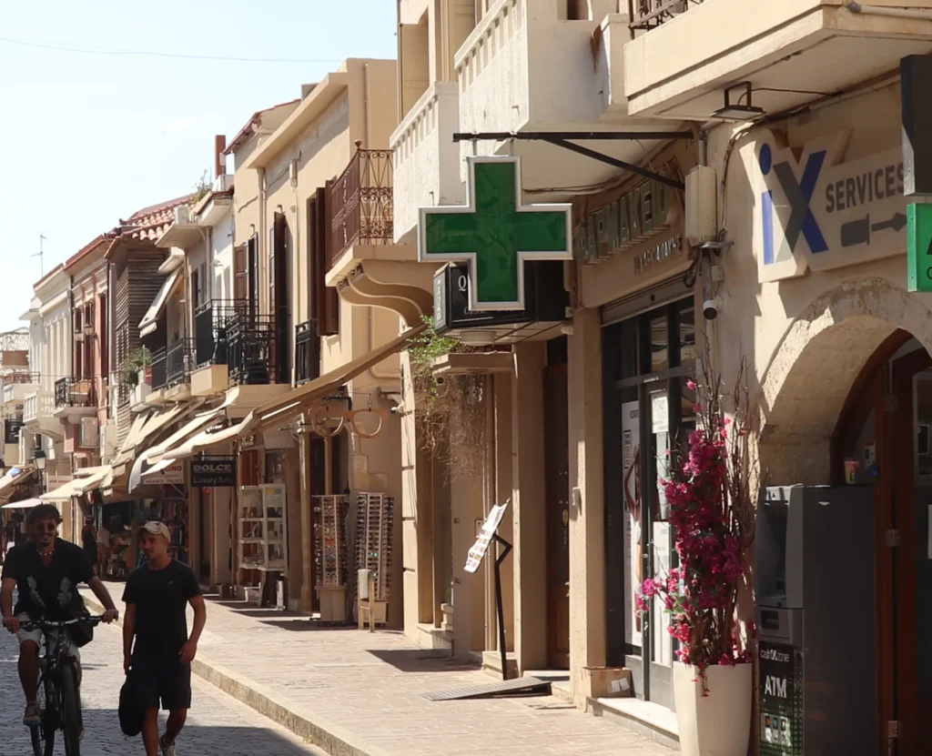 Pharmacy on a street in Rethymno Old Town