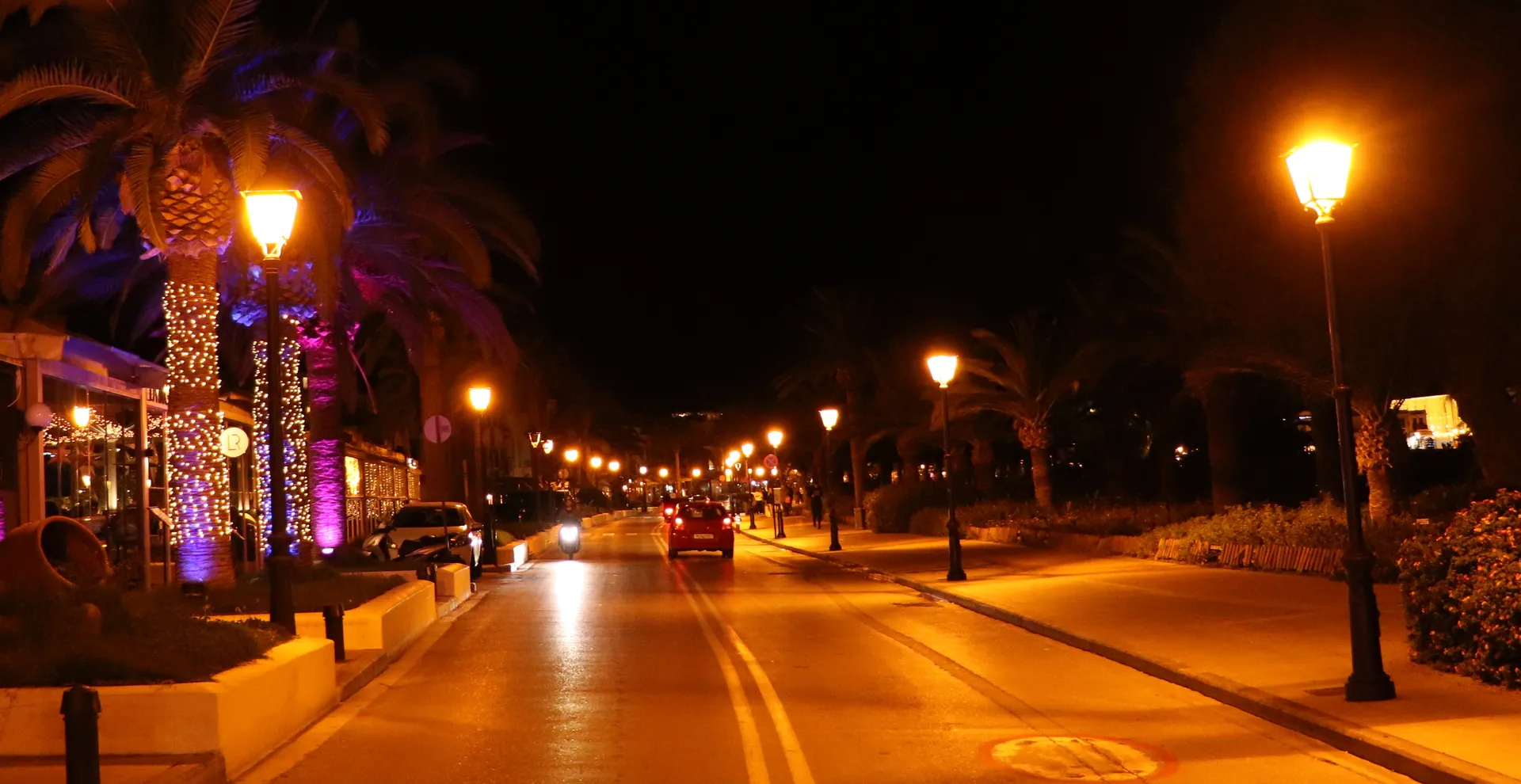 Illuminated street in Rethymno at night in December
